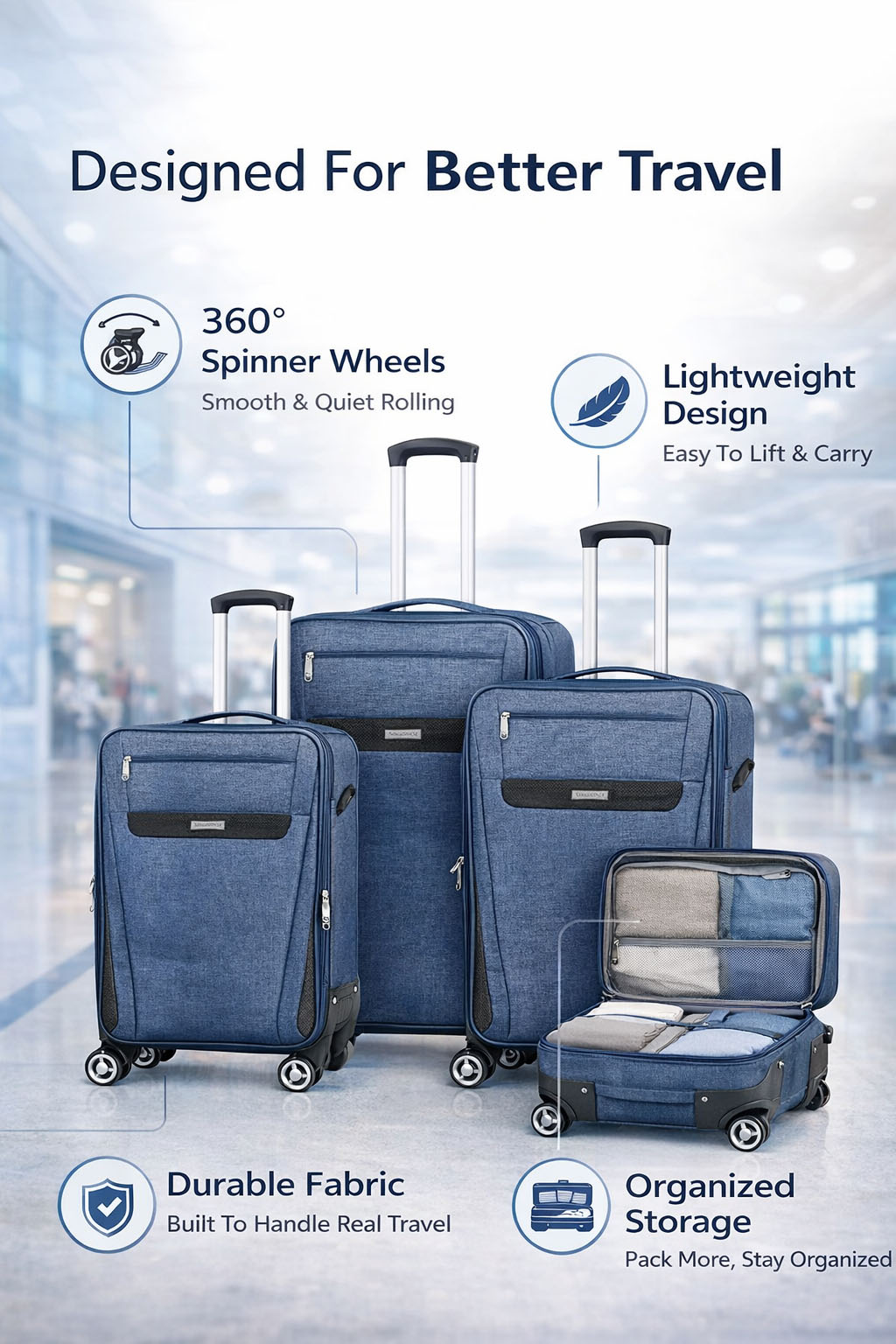 3-Piece Travel Lightweight Expandable Spinner Luggage set