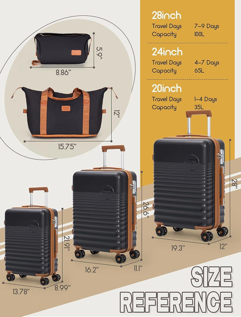OEM Lightweight ABS+PC Blended Hard Shell Luggage Set with TSA Lock – 4 Piece Travel Suitcase Collection