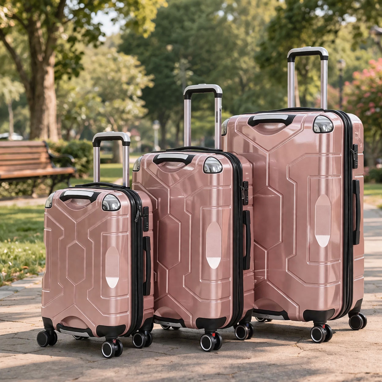 3-Piece ABS Hardshell Luggage Set with Spinner Wheels, Lightweight Durable Travel Suitcase Set