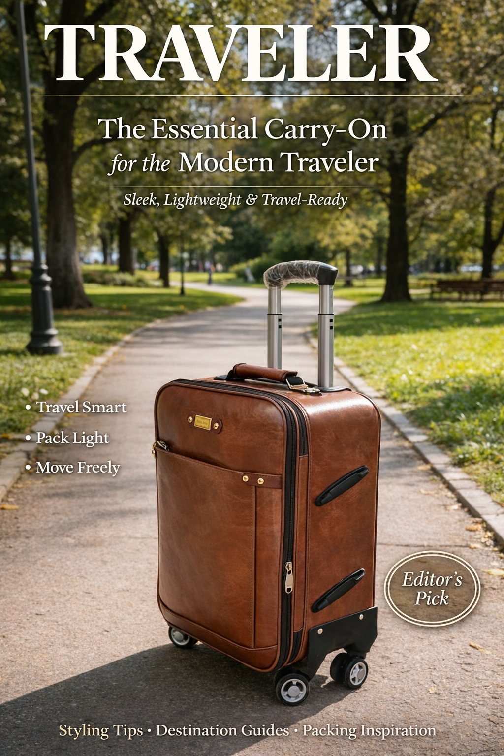 Vintage Leather Style Lightweight Rolling Case Luggage