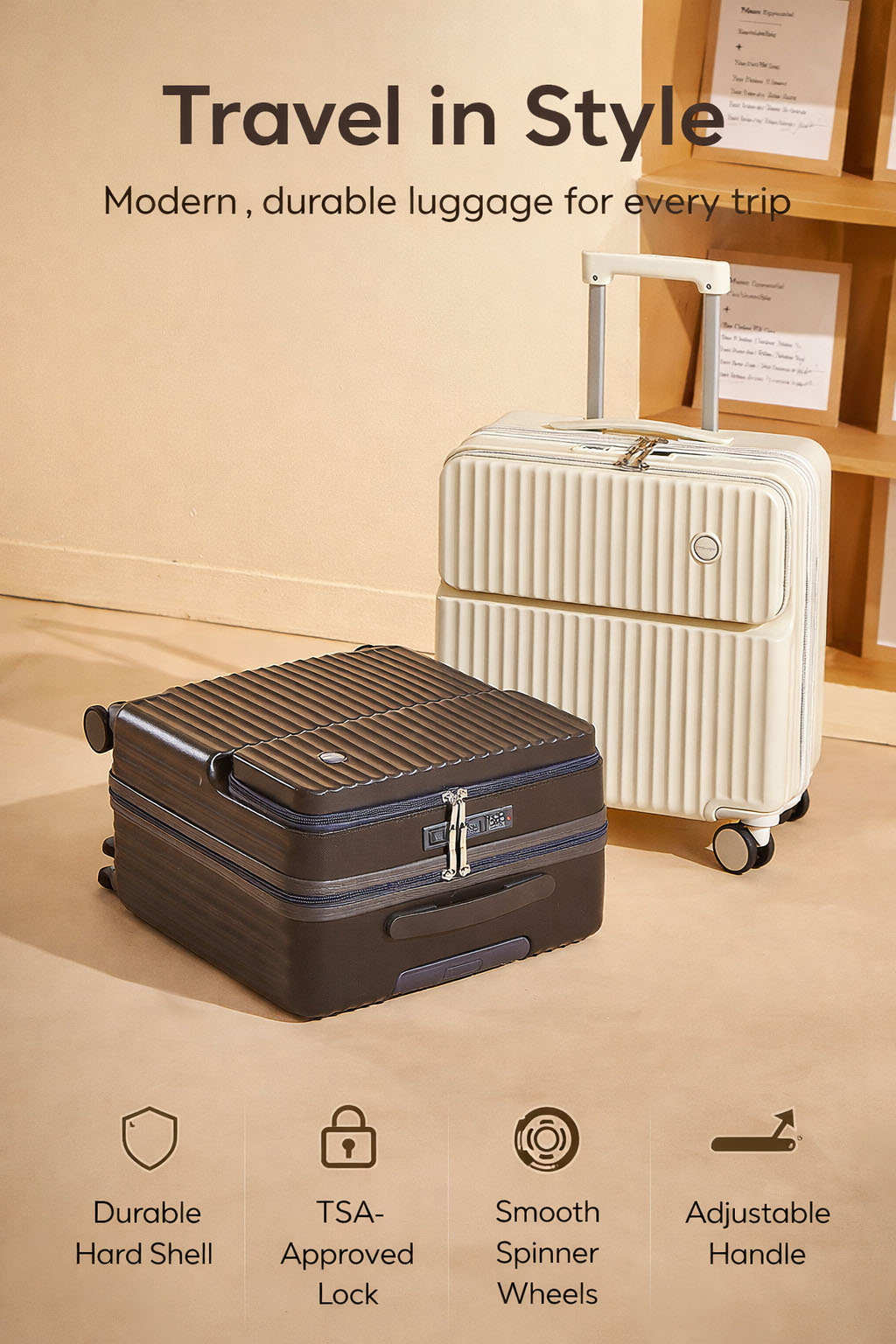 Lightweight Durable Carry-On with Front Laptop Storage Luggage with 4 pieces spinner wheels