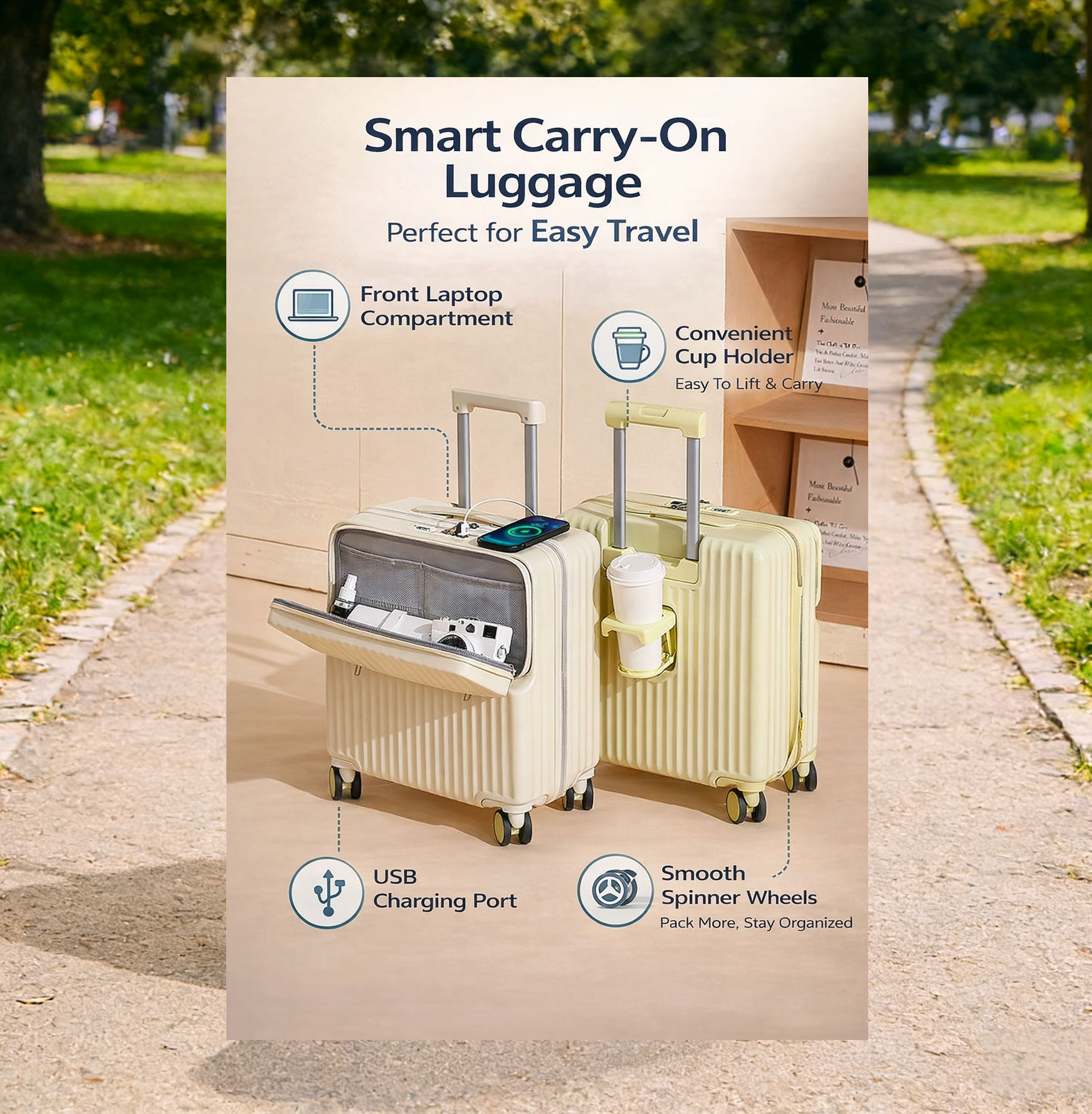 Lightweight Durable Carry-On with Front Laptop Storage Luggage with 4 pieces spinner wheels