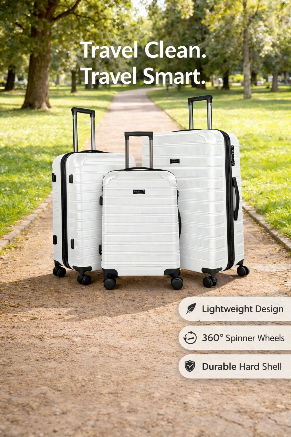 3PCS Lightweight ABS Suitcase Set – Hard Shell Luggage with 360° Spinner Wheels