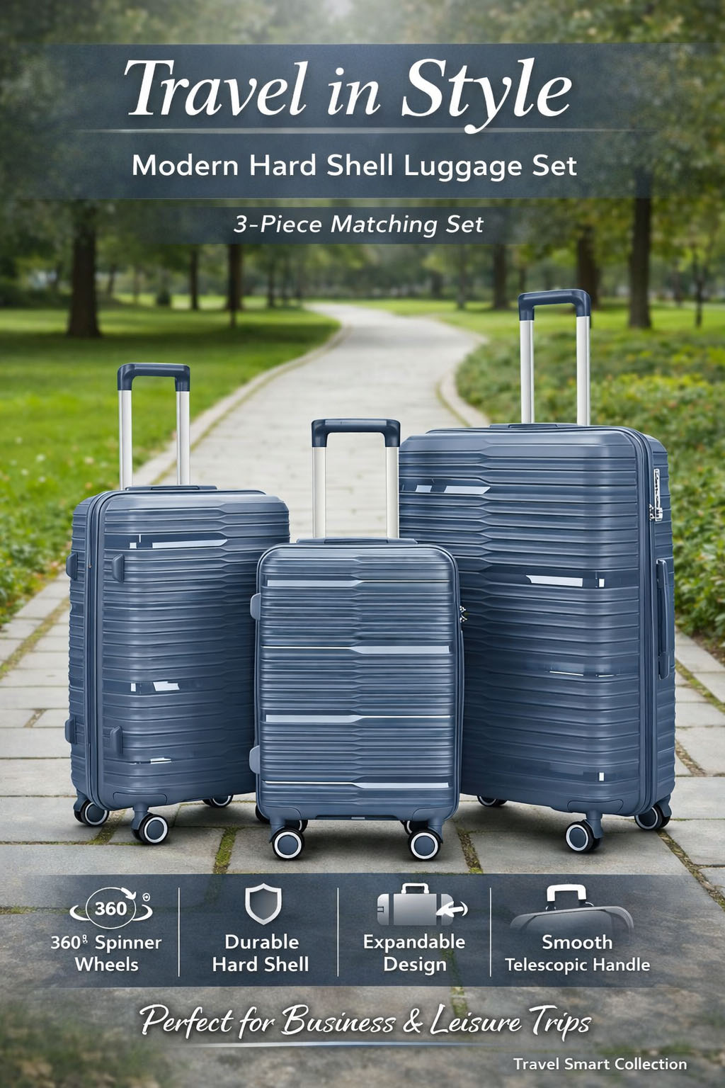Lightweight duarable 100% PP Shell 3-Piece Set Travel Luggage
