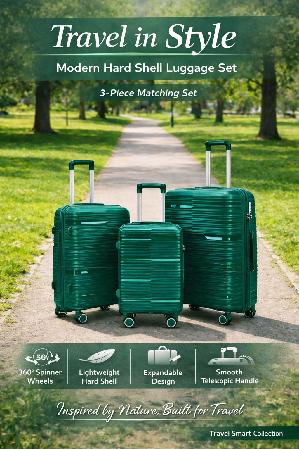 Lightweight duarable 100% PP Shell 3-Piece Set Travel Luggage