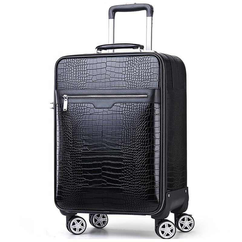 Premium PU Leather Carry-On Trolley Case Stylish Travel Suitcase with Spinner Wheels