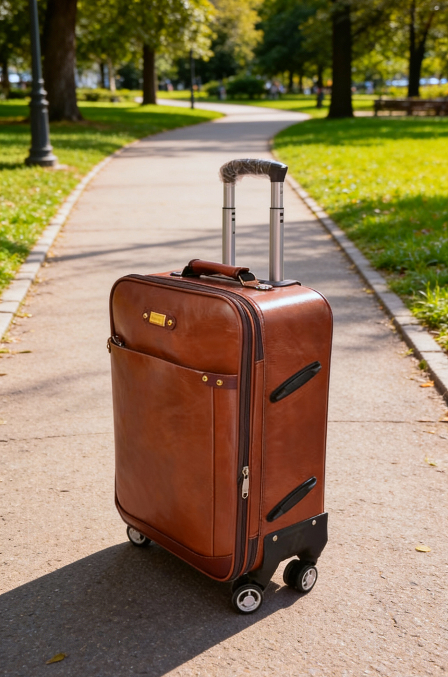 Vintage Leather Style Lightweight Rolling Case Luggage