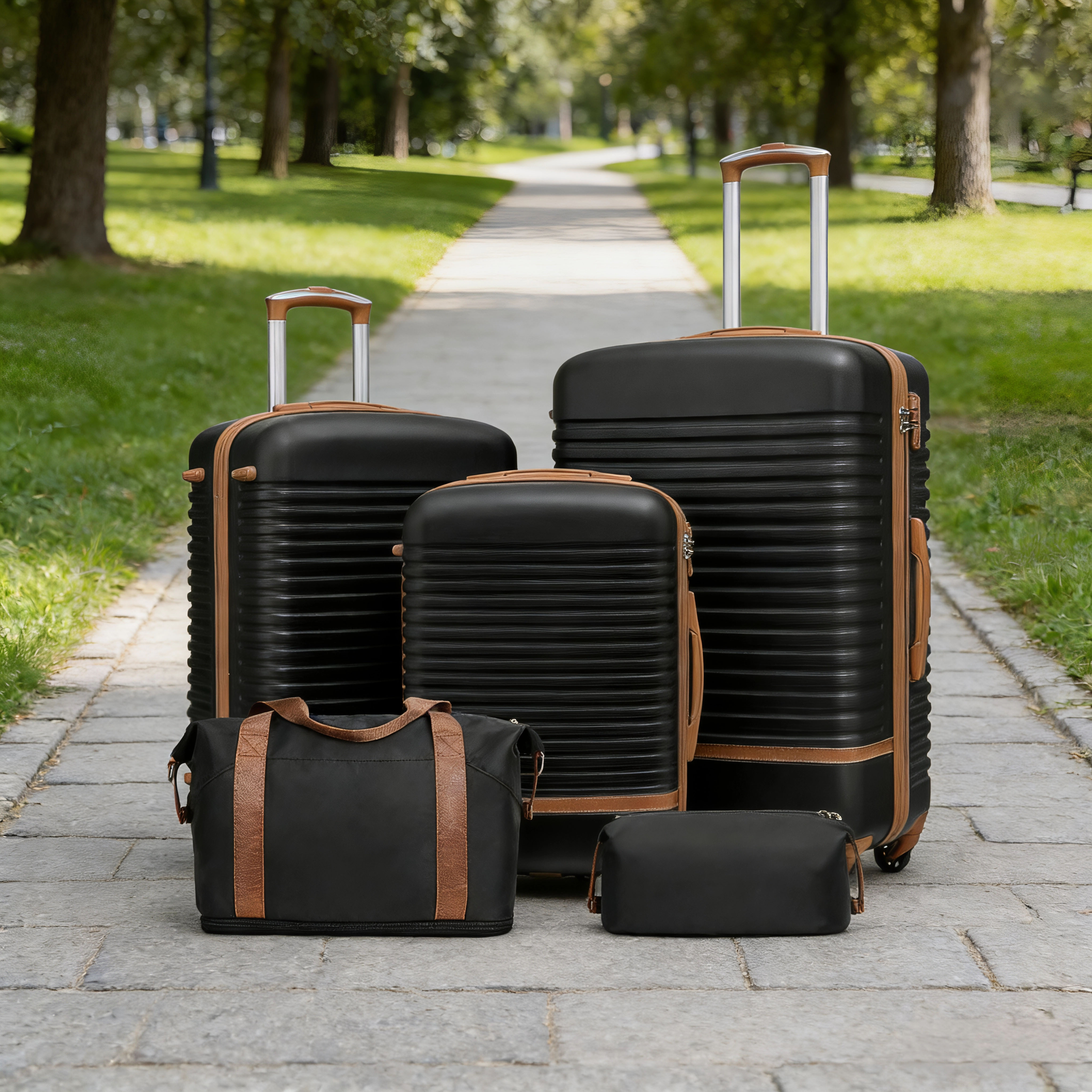 5-Piece Luggage Set with Handbag – Stylish Hard Shell Suitcases for Travel