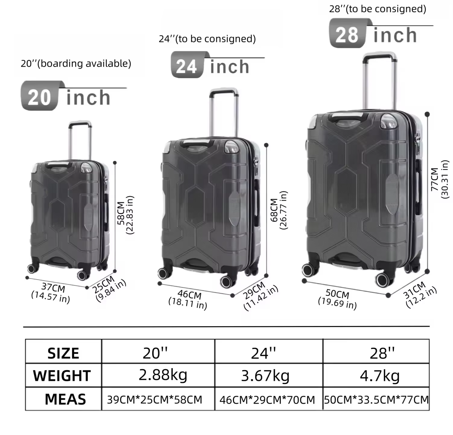 3-Piece ABS Hardshell Luggage Set with Spinner Wheels, Lightweight Durable Travel Suitcase Set