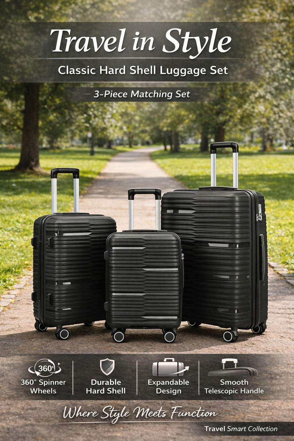 Lightweight duarable 100% PP Shell 3-Piece Set Travel Luggage
