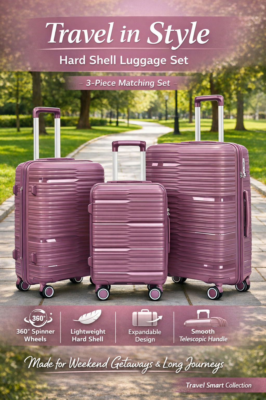 Lightweight duarable 100% PP Shell 3-Piece Set Travel Luggage