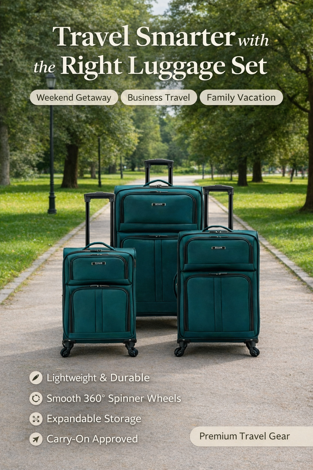 Lightweight Spinner Travel Suitcase 3 piece Fabric Luggage Set