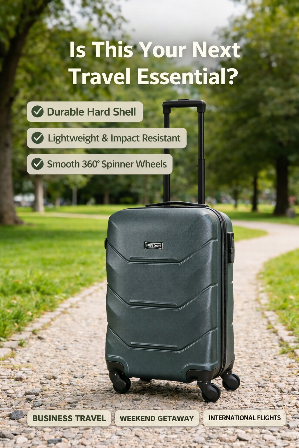 FREEDOM 3-Piece Lightweight ABS Hardside Luggage Set with Spinner Wheels – Blue Travel Suitcase (20/24/28 Inch)
