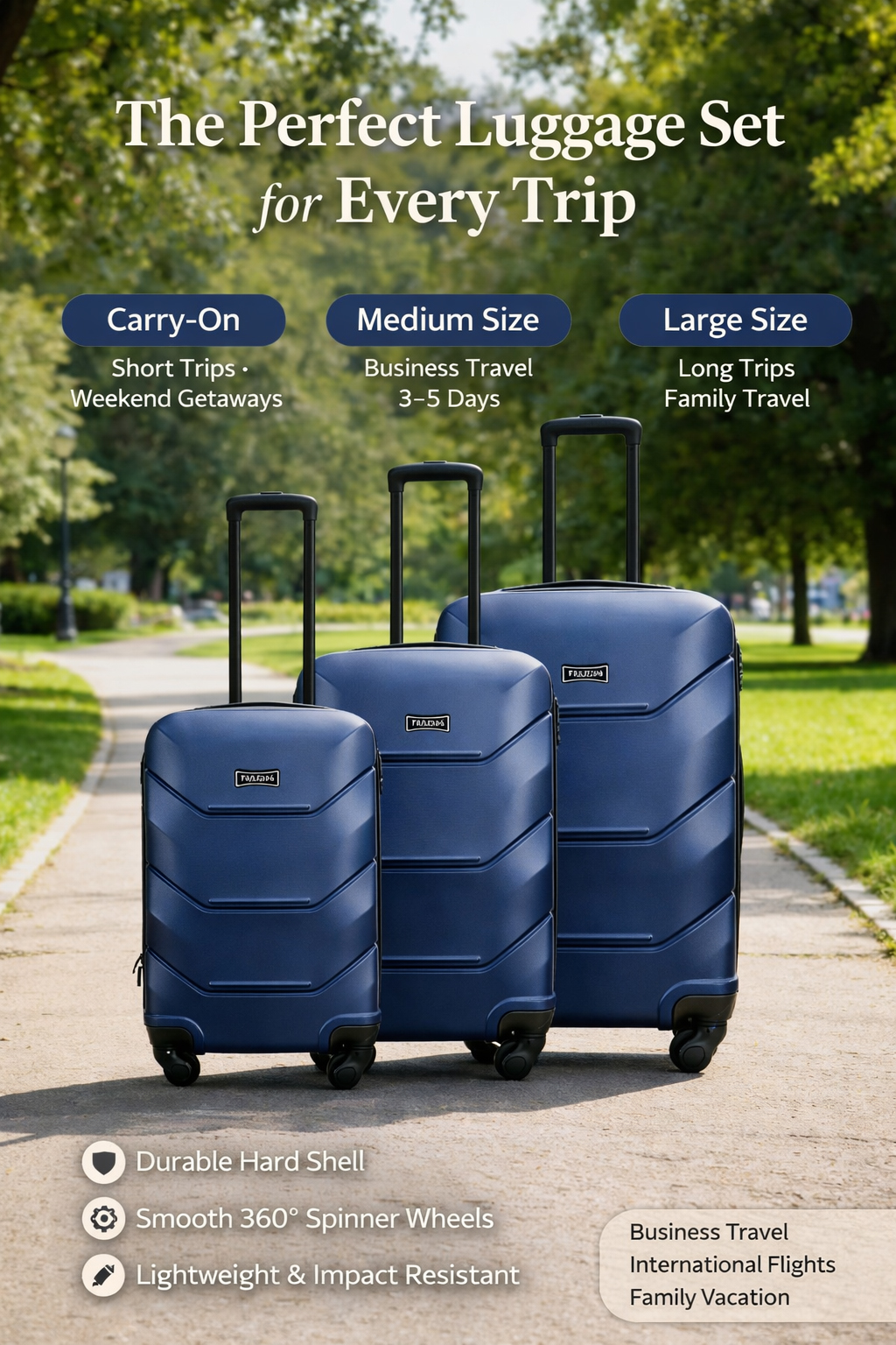 FREEDOM 3-Piece Lightweight ABS Hardside Luggage Set with Spinner Wheels – Blue Travel Suitcase (20/24/28 Inch)