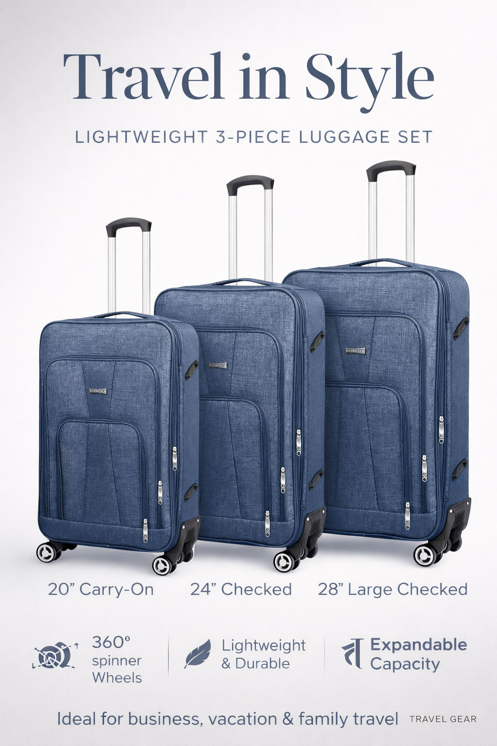 3-Piece Lightweight Travel Suitcase Collection Luggage