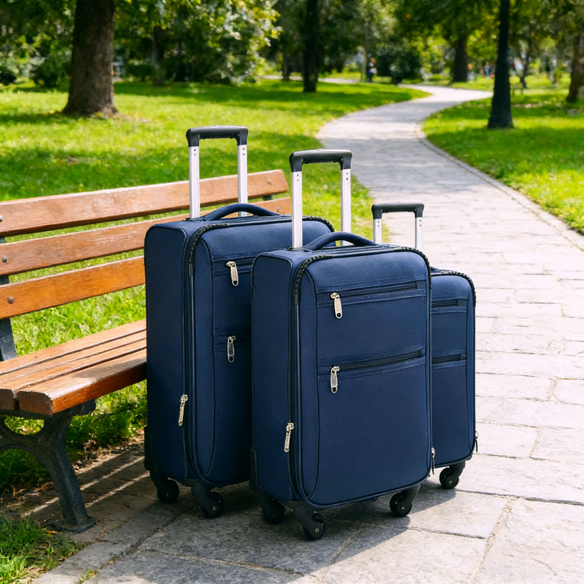 Travel Ready Lightweight Fabric 3-Piece Spinner Wheel Luggage
