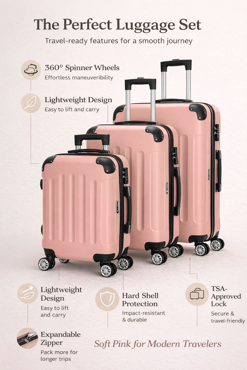 Lightweight Hard Shell 360° Spinner Trolley Luggage Set