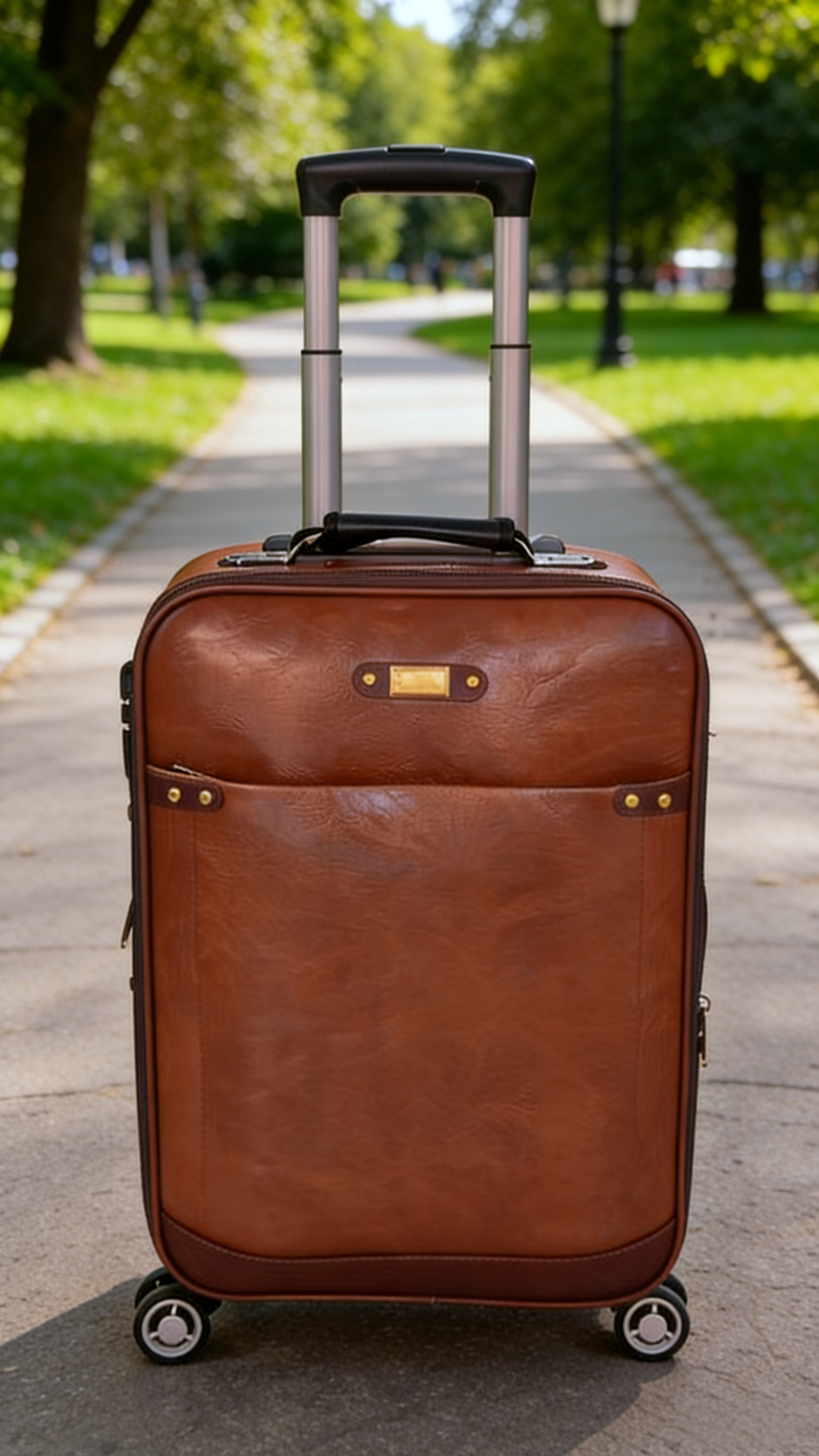 Vintage Leather Style Lightweight Rolling Case Luggage