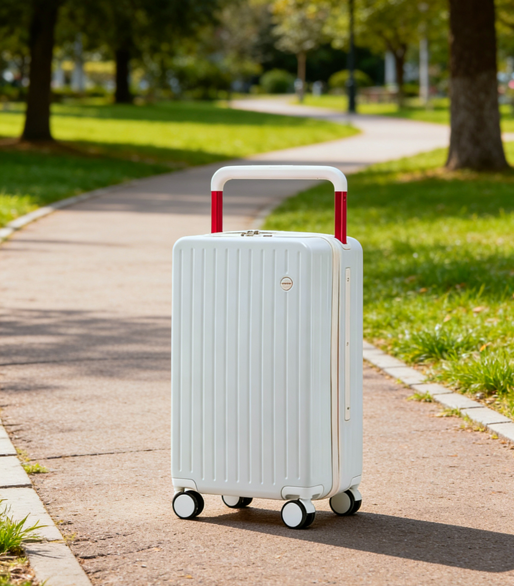 White hard shell expandable 8 spinner wheels Carry On travel luggage