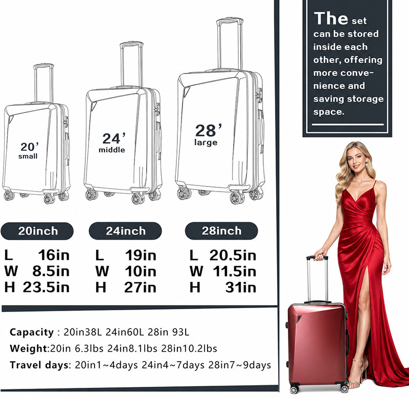 hard shell luggage size charm three specifications