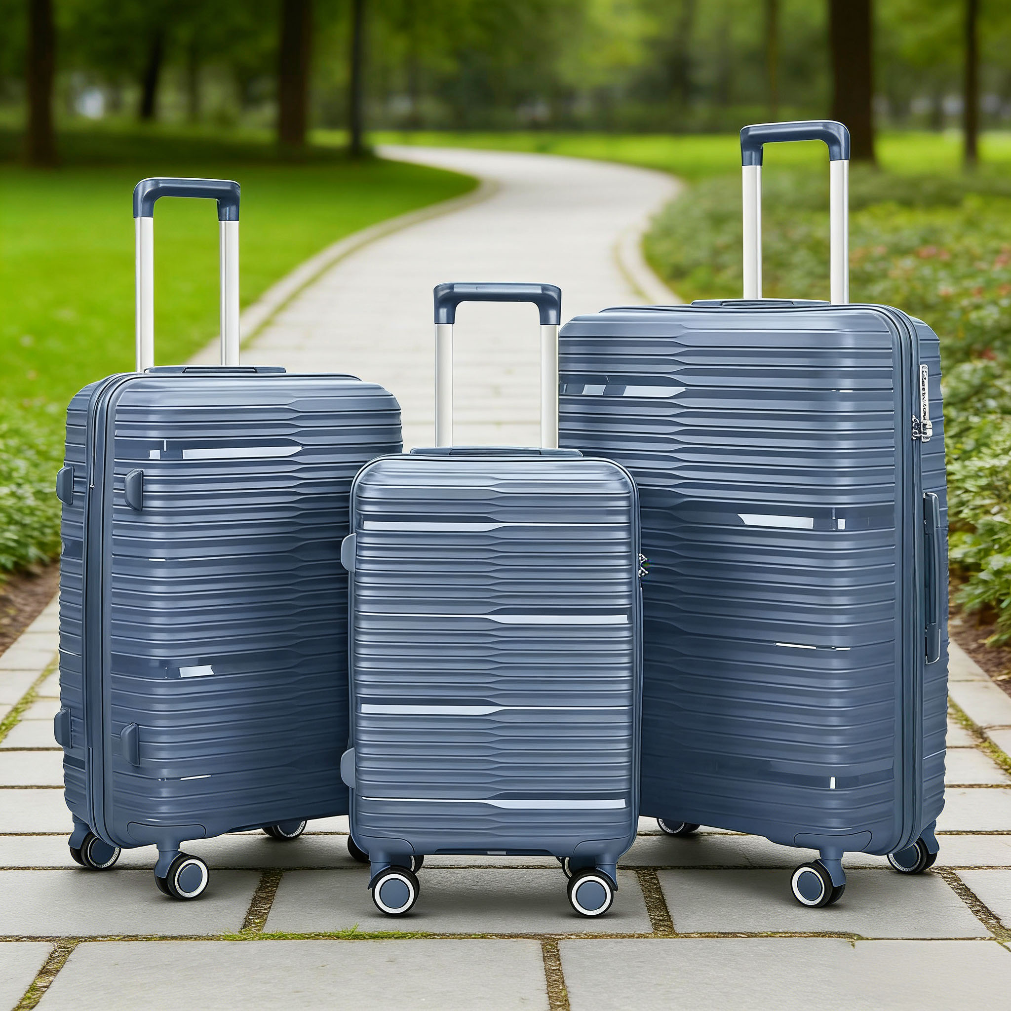Lightweight duarable 100% PP Shell 3-Piece Set Travel Luggage