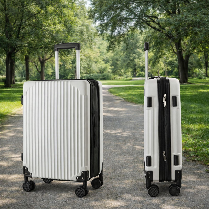 carry on suitcase with TSA combination lock in white carry on suitcase with TSA combination lock in white