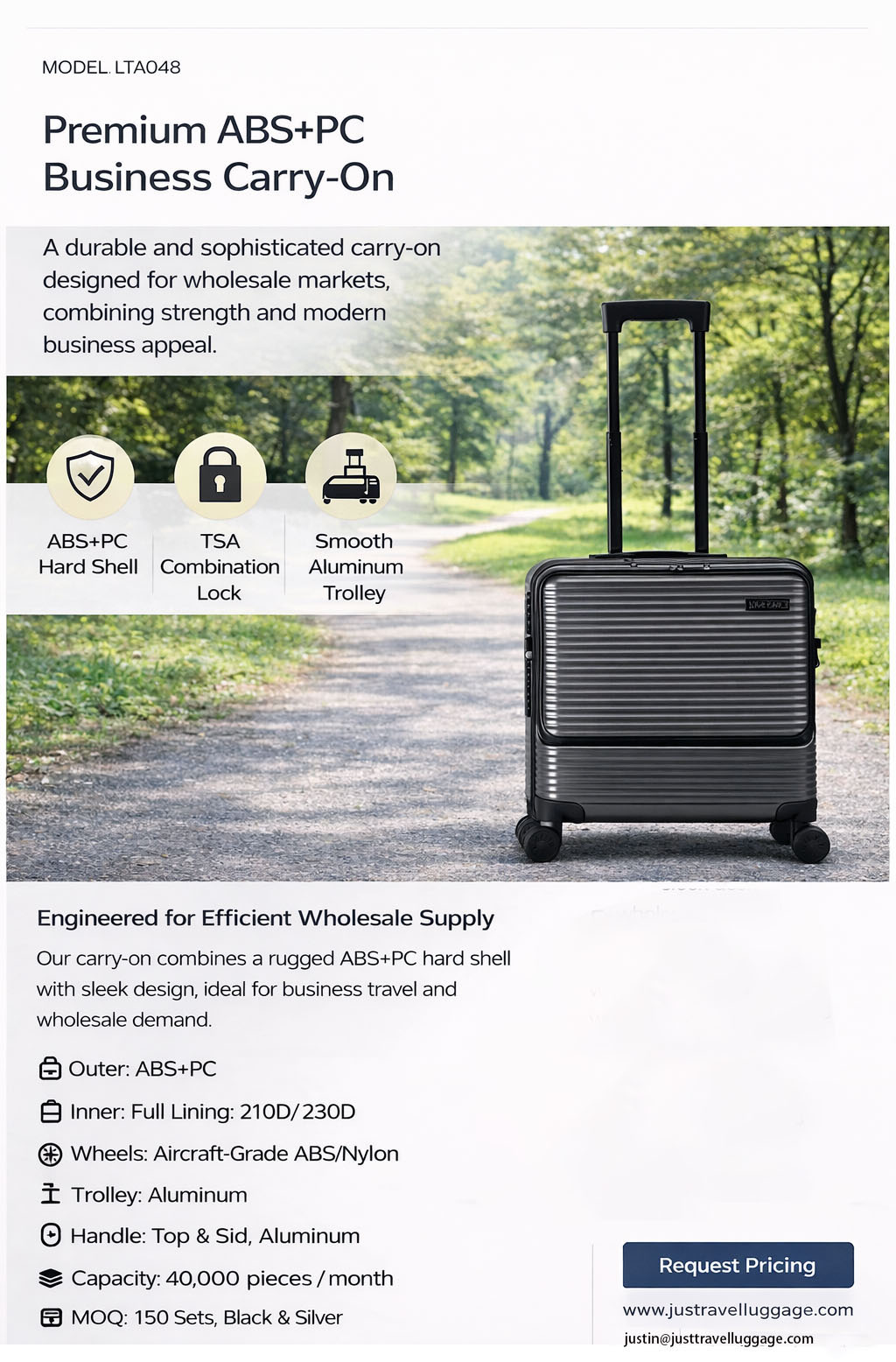 lightweight carry on hard shell luggage product attribute display - front pocket design