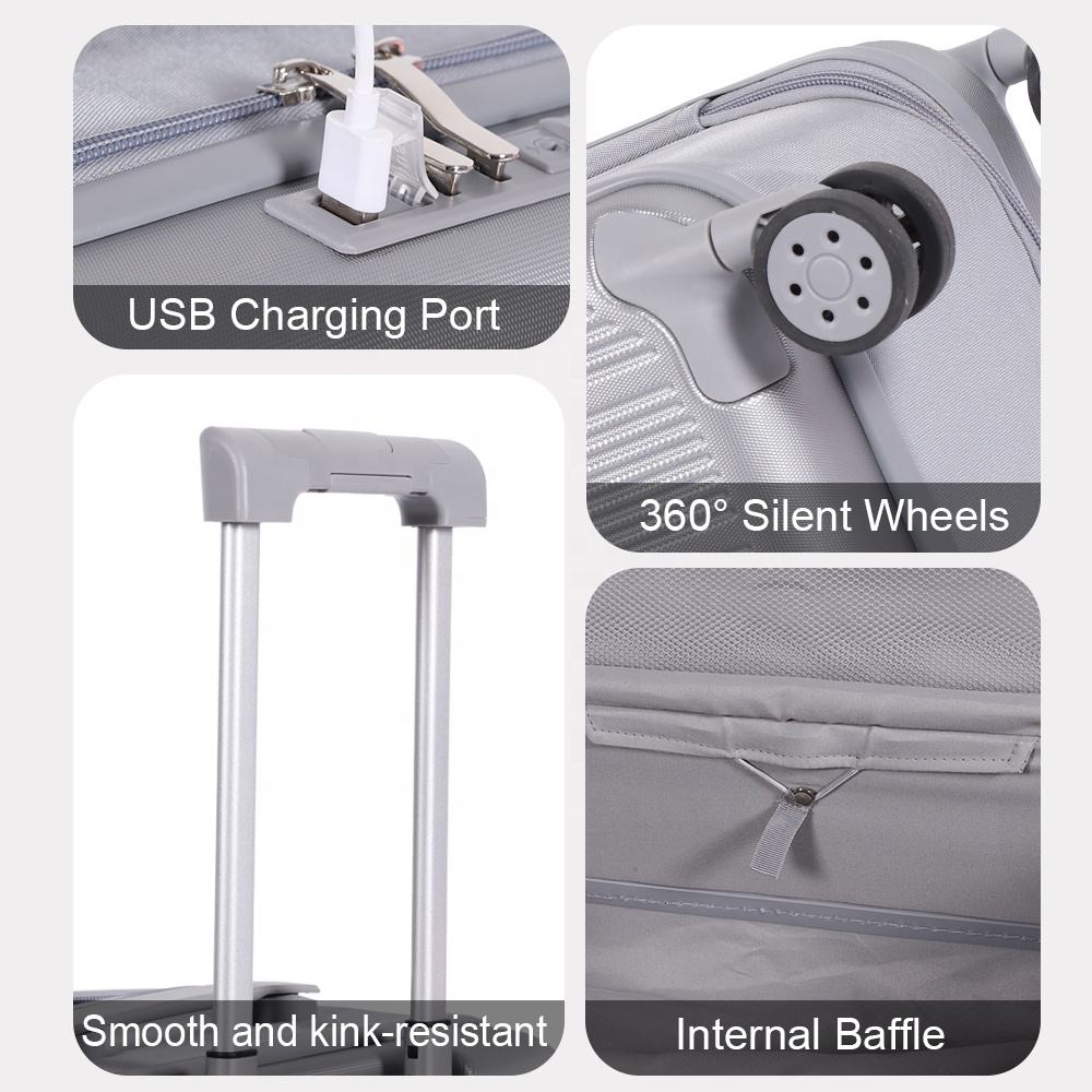 custom trolley case,USB charging port,360 degree silent wheel,smooth and telescopic pull rod and internal lining