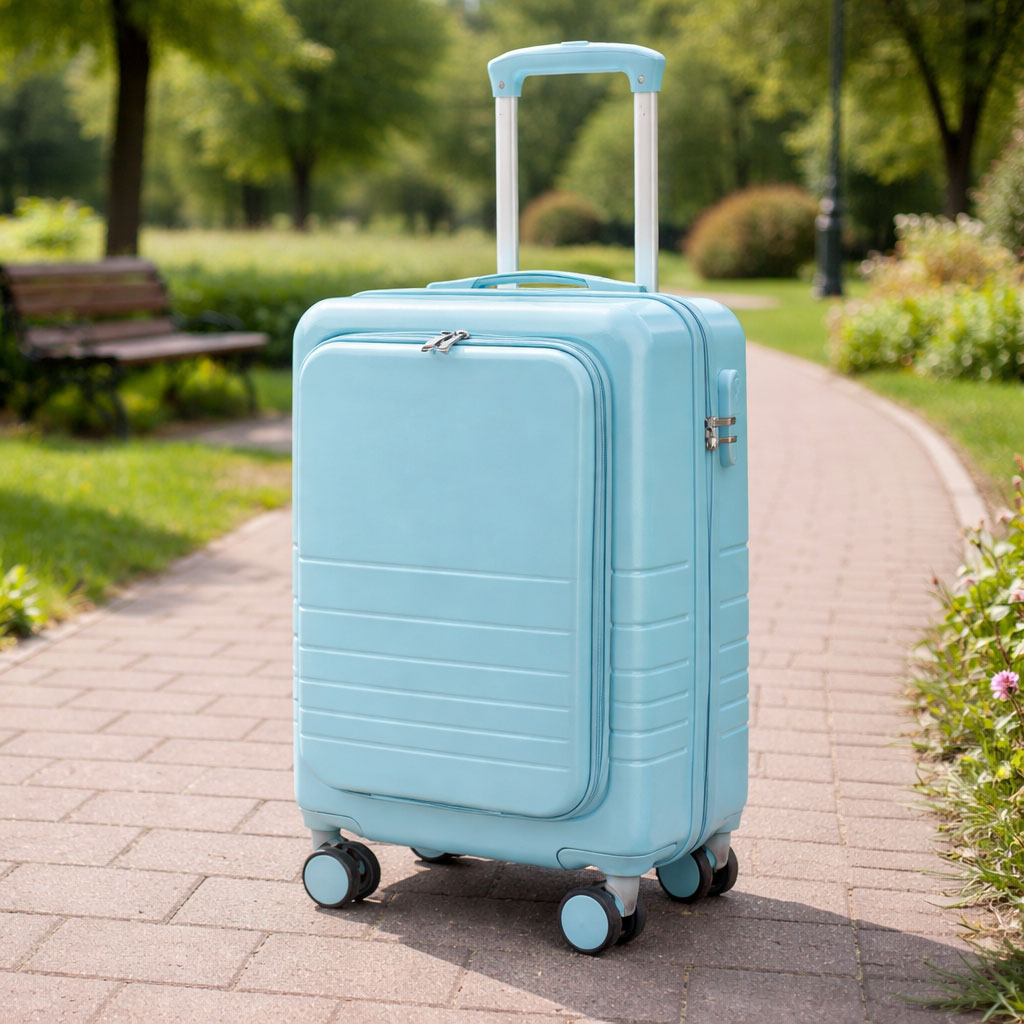 durable lightweight carry on suitcase in light blue durable lightweight carry on suitcase in light blue