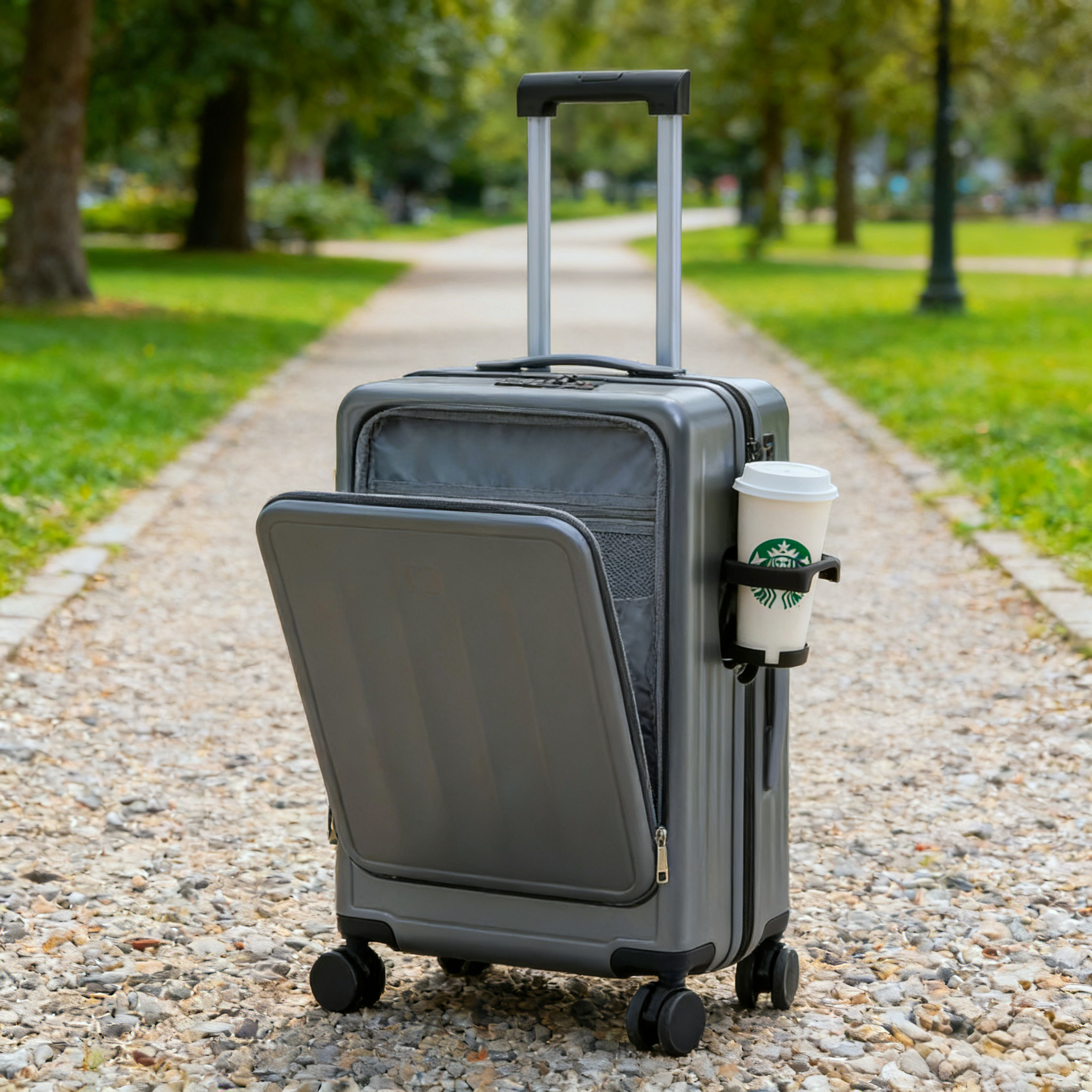 Innovative Cup Holder Grey White durable lightweight Travel luggage