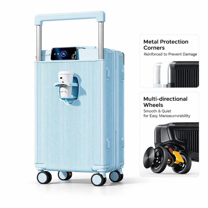 expandable carry on luggage with anti slip handle in light blue expandable carry on luggage with anti slip handle in light blue
