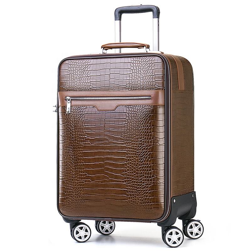 Premium PU Leather Carry-On Trolley Case Stylish Travel Suitcase with Spinner Wheels