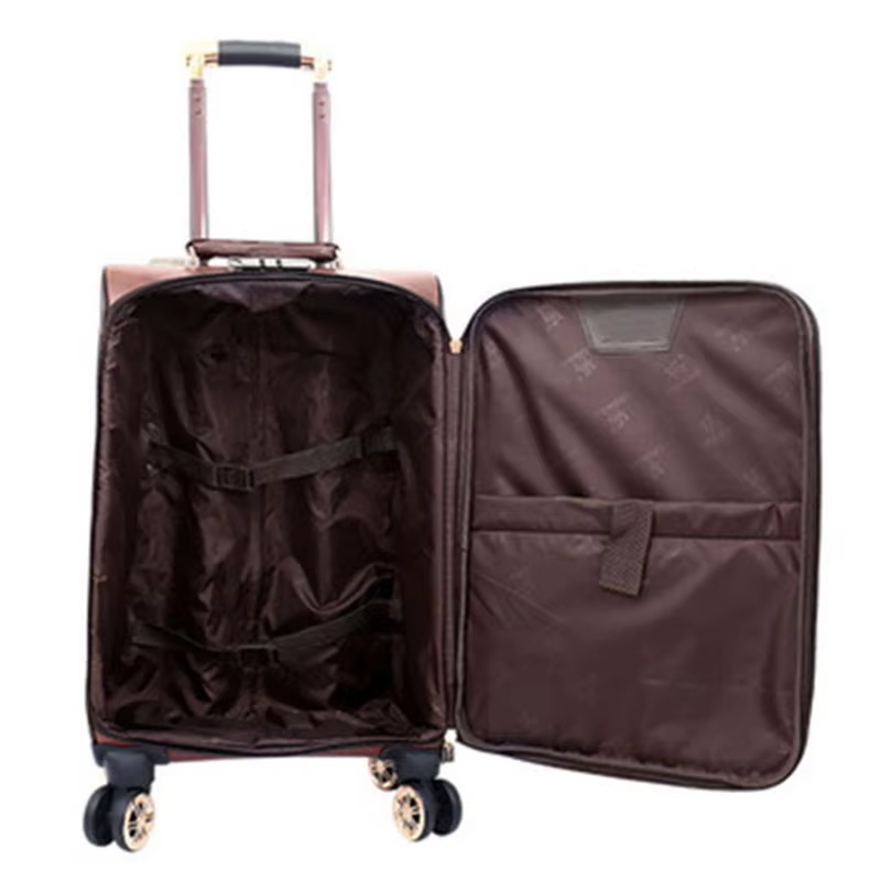 Premium PU Leather Carry-On Trolley Case Stylish Travel Suitcase with Spinner Wheels