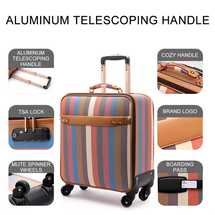 Stylish Striped Vintage Lightweight Travel Durable Suitcase