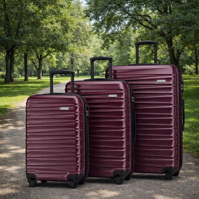 hard shell luggage set with expandable capacity in wine red hard shell luggage set with expandable capacity in wine red