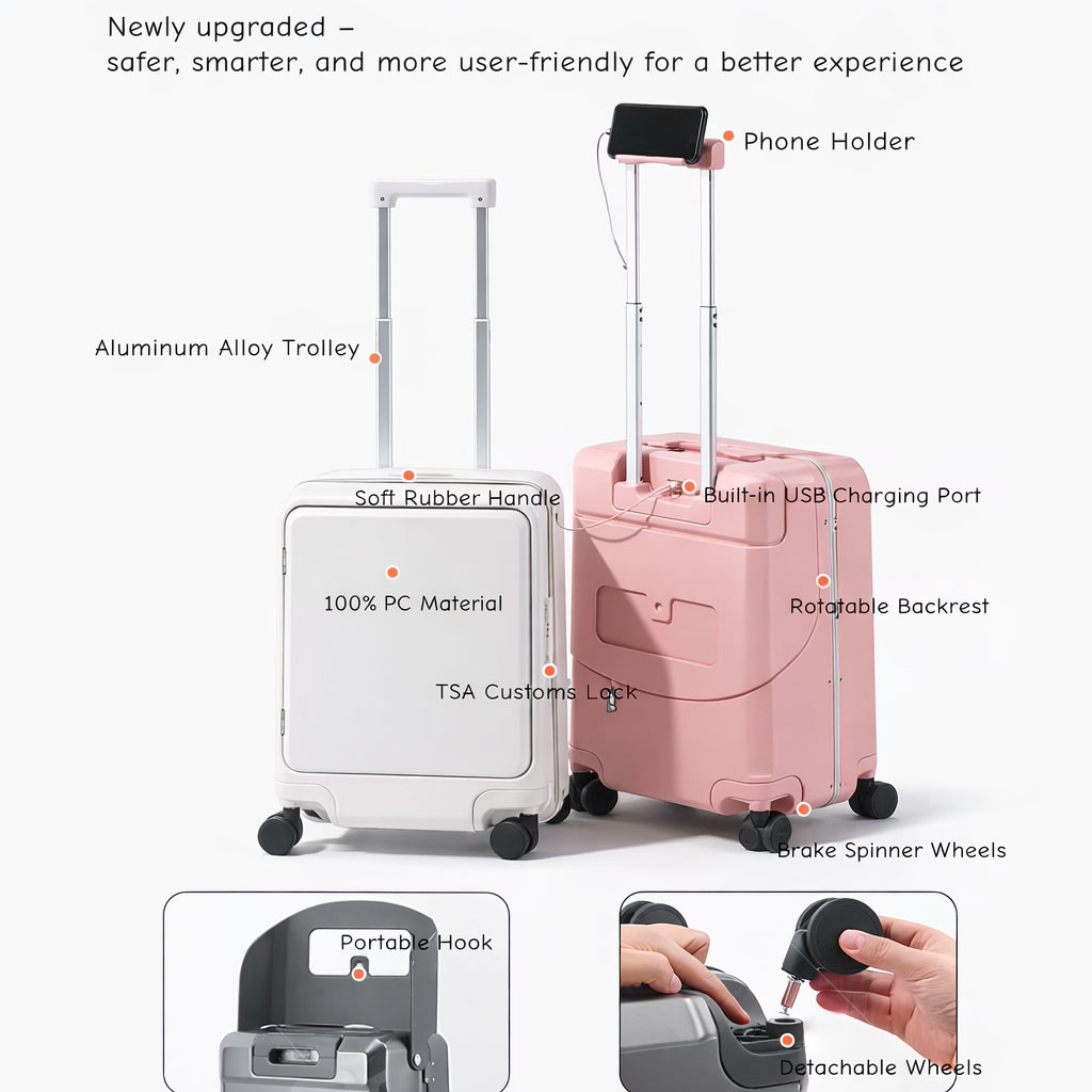hard shell luggage with smooth wheels,multifunctional use: phone holder,safe seat for children,wheels replacement freely hard shell luggage with smooth wheels,multifunctional use: phone holder,safe seat for children,wheels replacement freely