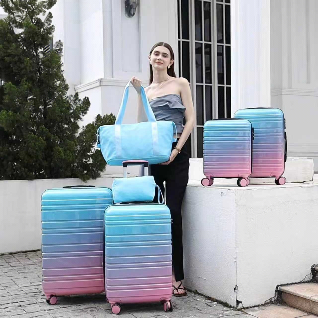 6-Piece Gradient Luggage Set – Stylish Hard Shell Suitcases with Handbag and Travel Bag