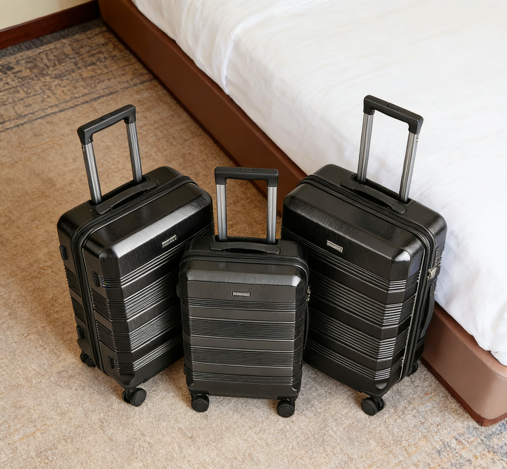 Brushed 3-Piece Spinner Suitcase Set with TSA Locks and Expandable Storage – Lightweight Travel Luggage