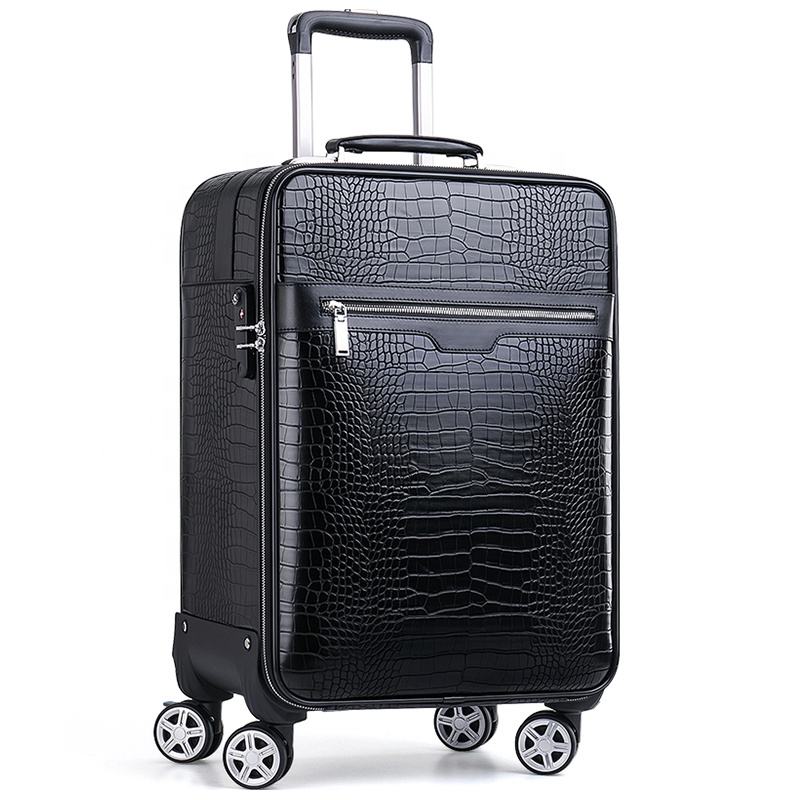 Premium PU Leather Carry-On Trolley Case Stylish Travel Suitcase with Spinner Wheels