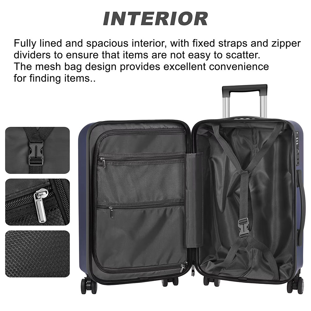 lightweight 3 piece luggage set,full lining and spacious interior,with fixed straps and zipper dividers to ensure that items are not easy to scatter. The mesh bag design provides excellent convenience for finding items lightweight 3 piece luggage set,full lining and spacious interior,with fixed straps and zipper dividers to ensure that items are not easy to scatter. The mesh bag design provides excellent convenience for finding items