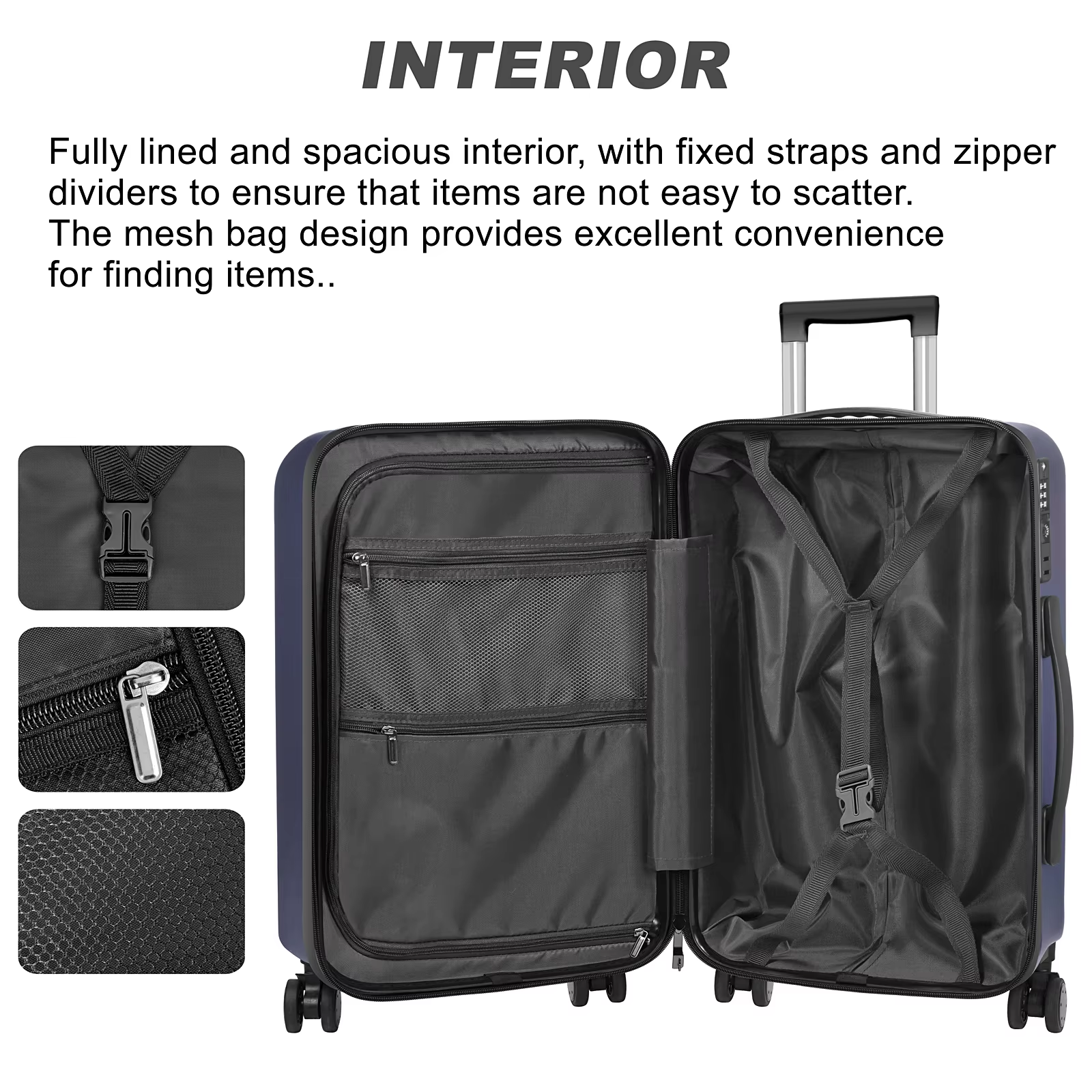 Sleek Travel Luggage Set Lightweight 3 Piece Hard Shell Suitcase with Spinner Wheels