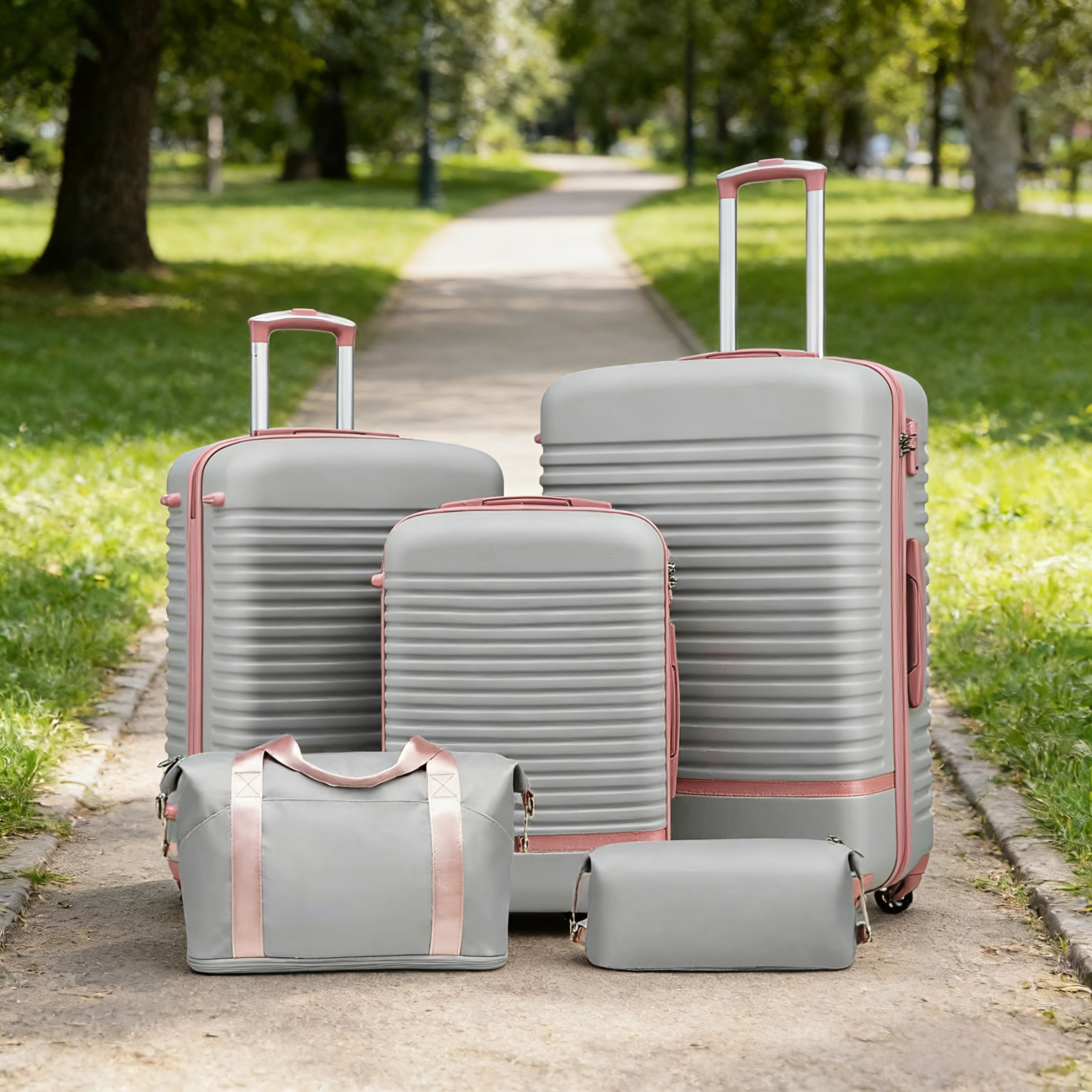 5-Piece Luggage Set with Handbag – Stylish Hard Shell Suitcases for Travel