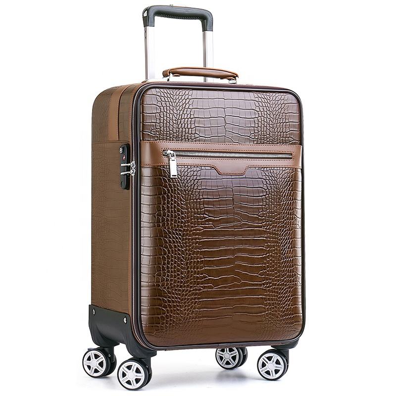 Premium PU Leather Carry-On Trolley Case Stylish Travel Suitcase with Spinner Wheels