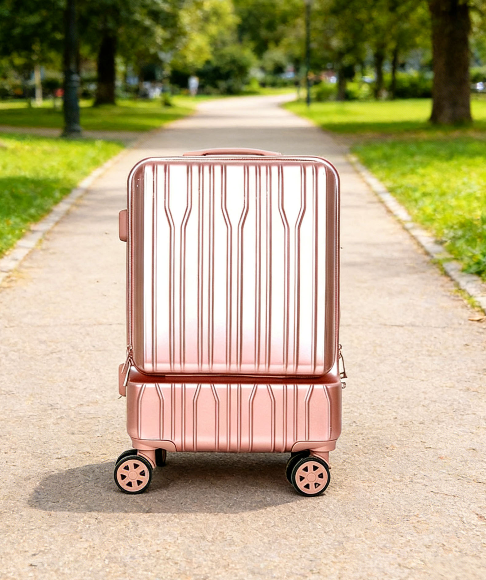 Front-Open PP Hard Shell Laptop Access 8-Wheel Luggage