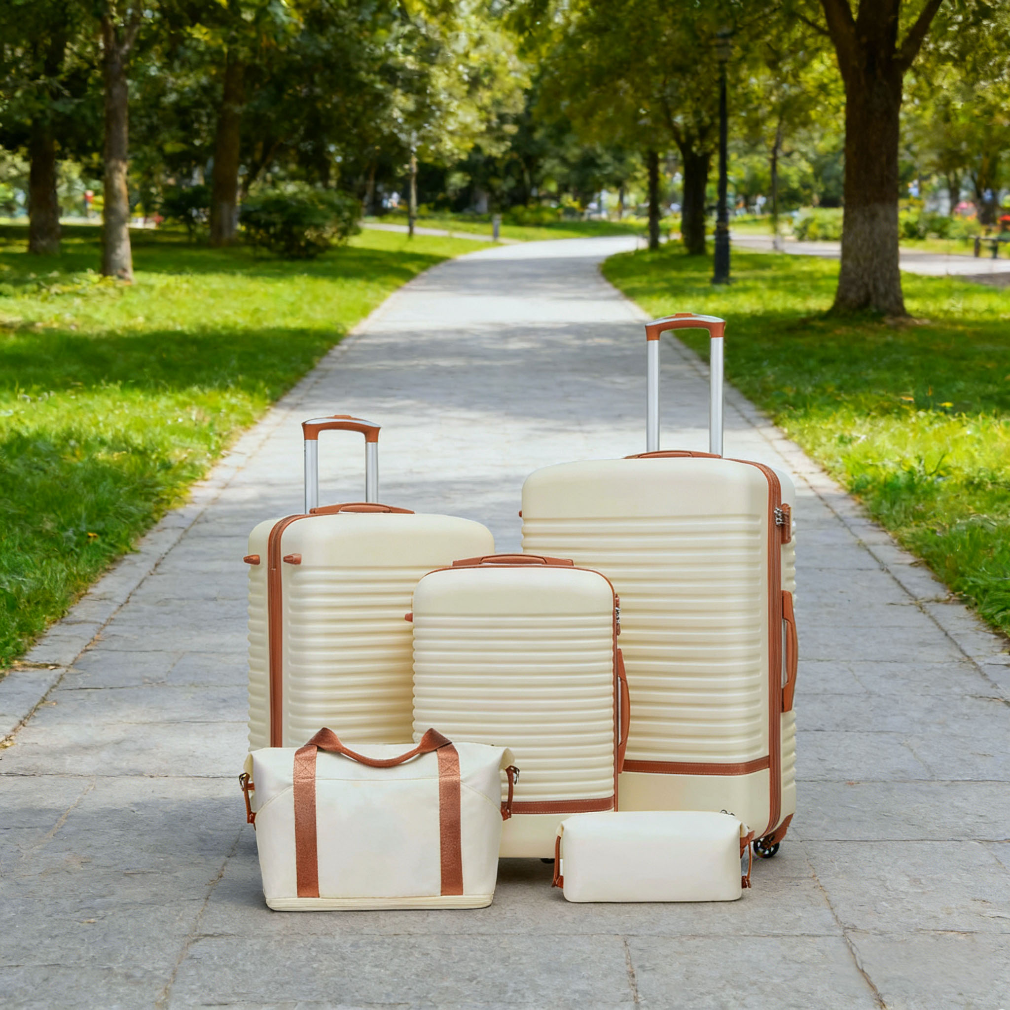 5-Piece Luggage Set with Handbag – Stylish Hard Shell Suitcases for Travel