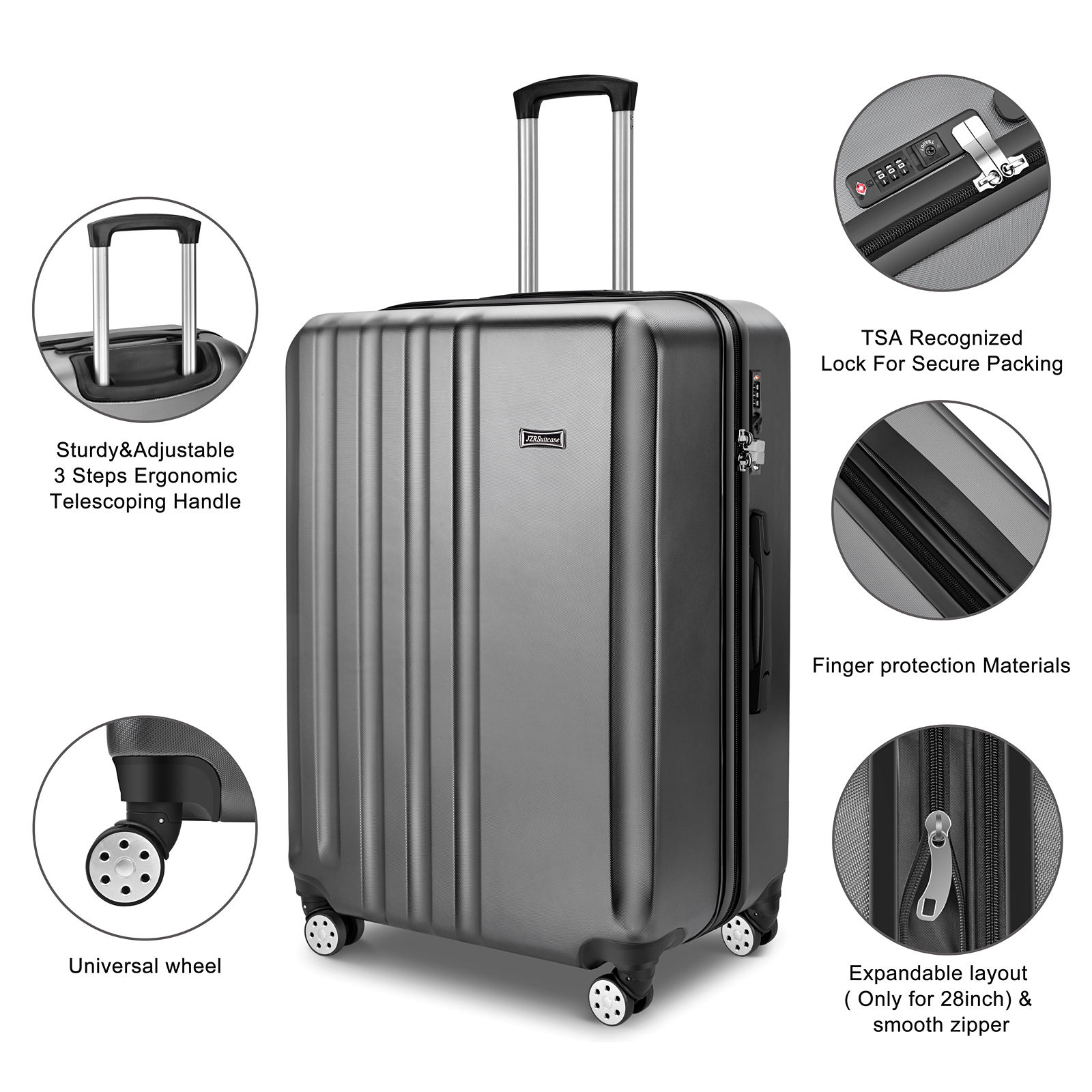 Sleek Travel Luggage Set Lightweight 3 Piece Hard Shell Suitcase with Spinner Wheels