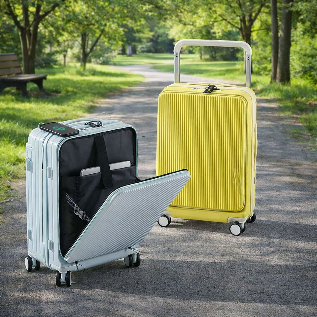 Carry-On Hard Shell Suitcase with Front Laptop Pocket – Expandable, TSA Lock, Business Travel Ready