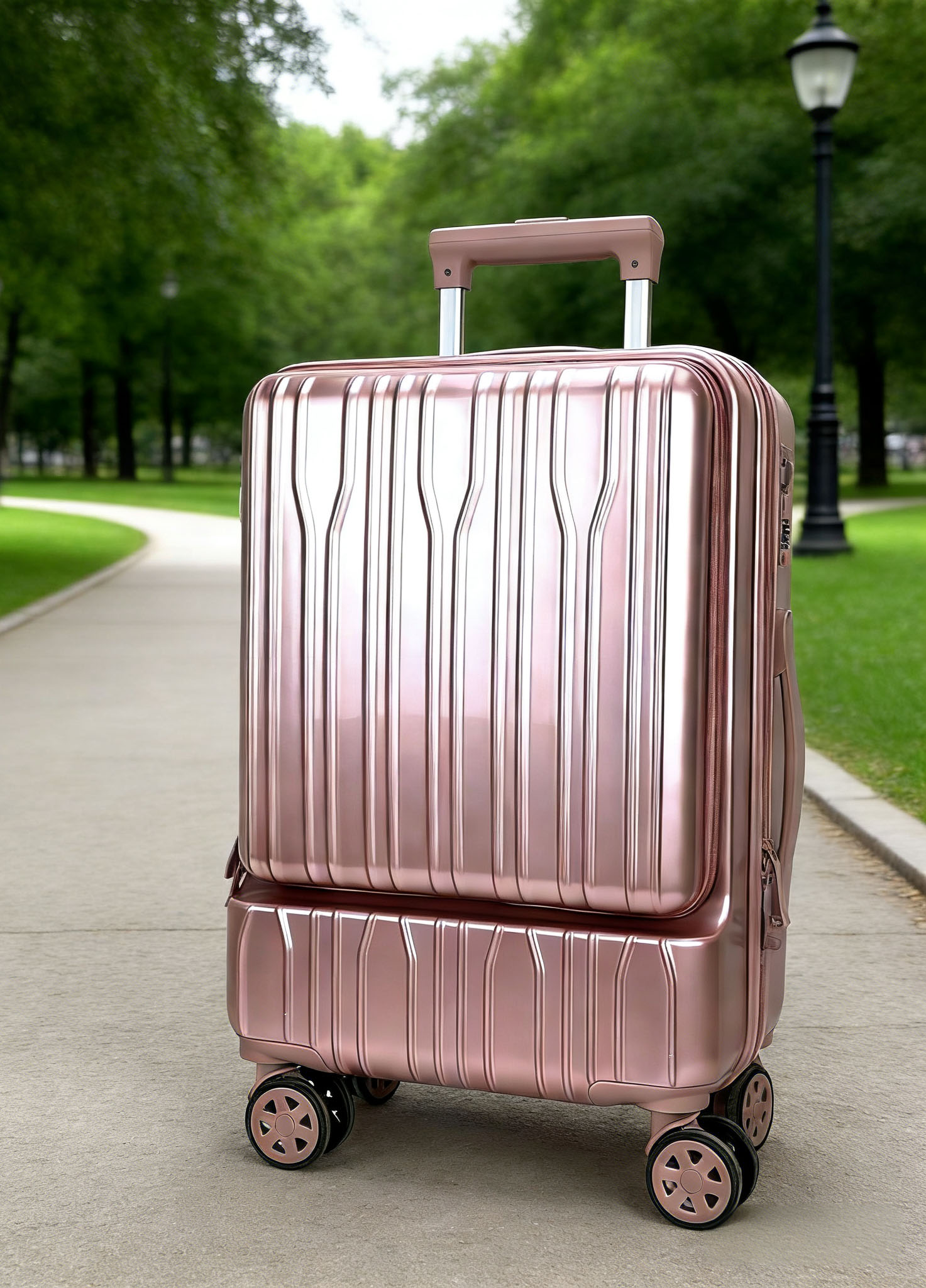 Front-Open PP Hard Shell Laptop Access 8-Wheel Luggage