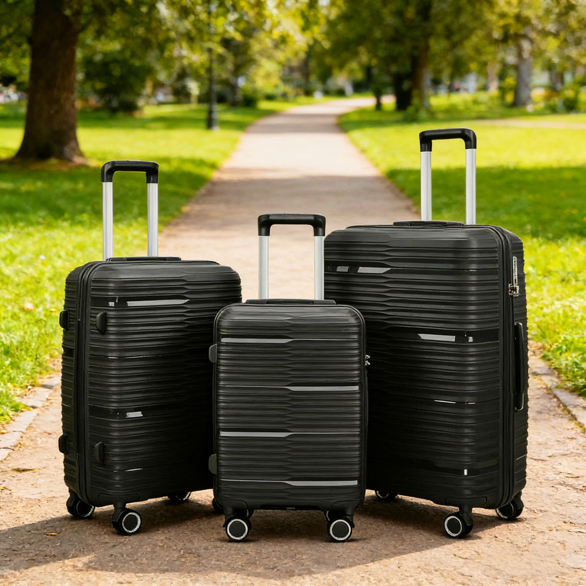 Lightweight duarable 100% PP Shell 3-Piece Set Travel Luggage