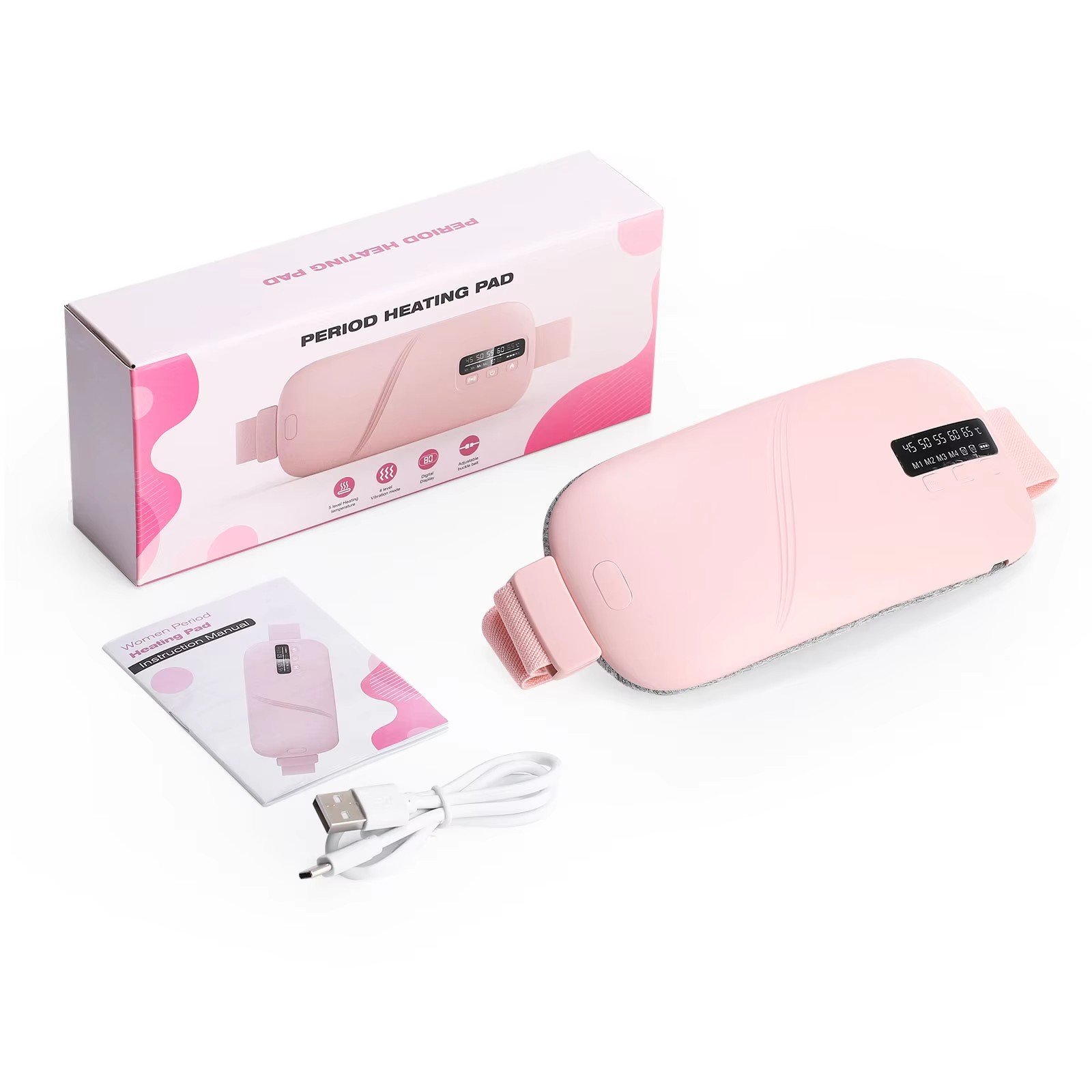 Smart Menstrual Heating Belt – Adjustable Warm Compress with Vibration Massage & LCD Display
